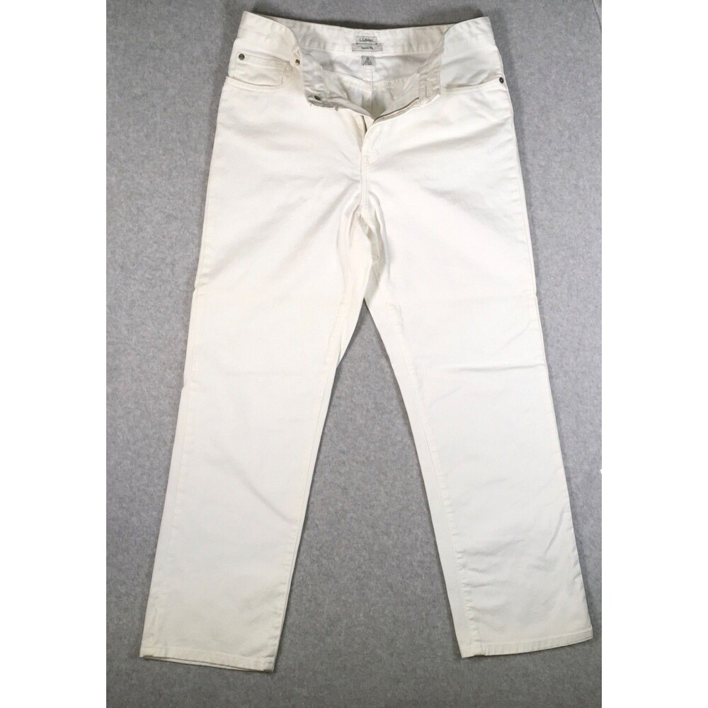 LL Bean Womens Size 12 Off-White True Shape Classic Straight Leg Denim Jeans